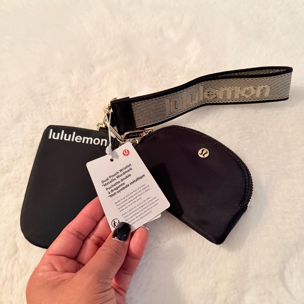 Lululemon Black Dual Pouch Wrislet Wordmark with Gold Accents - Picture 5 of 6